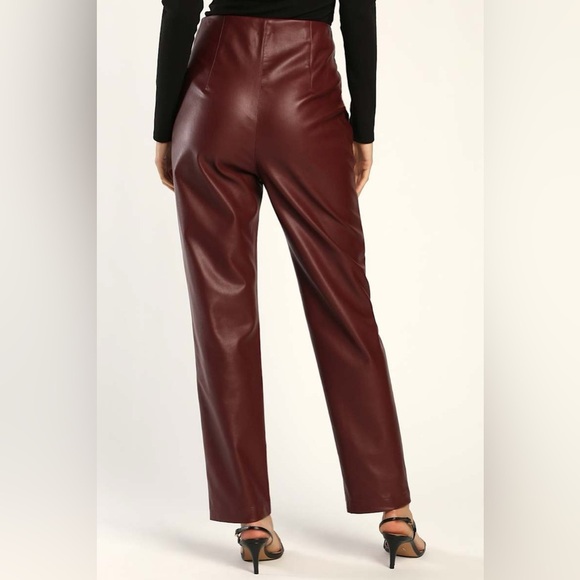 NWT Lulus Icon Living Burgundy Vegan Leather High-Waisted Trousers - Picture 4 of 5
